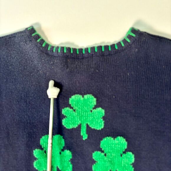 Quacker Factory Sweater Womens Plus 1X Navy Blue St Patricks Day Green Shamrock - Picture 12 of 16